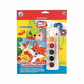 Игра для раскрашивания Artberry Forest Friends Coloring Set краски акварельные 6 цветов, шаблоны (Erich Krause, 37887)